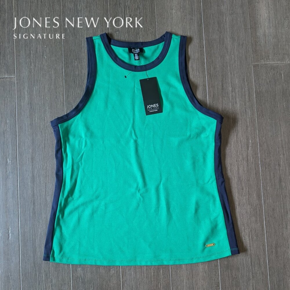 Jones New York Signature Sleeveless Top, Kelly Green & Navy ,Size M